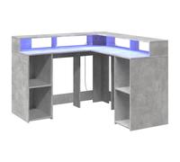 Desk with LED Lights Study Working Table Concrete Grey Engineered Wood vidaXL