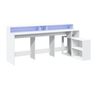 vidaXL Desk with LED Lights Writing Table Working Table White Engineered Wood