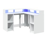 Desk with LED Lights Writing Table Working White Engineered Wood vidaXL