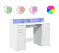 Desk with LED Lights Writing Table Working White Engineered Wood vidaXL