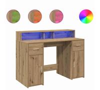 Desk with LED Lights Writing Working Table Artisian Oak Engineered Wood vidaXL
