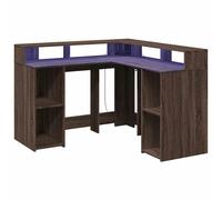 Desk with LED Lights Writing Working Table Brown Oak Engineered Wood vidaXL
