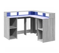 Desk with LED Lights Writing Working Table Grey Sonoma Engineered Wood vidaXL
