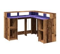 Desk with LED Lights Writing Working Table Old Wood Engineered vidaXL