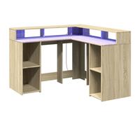 Desk with LED Lights Writing Working Table Sonoma Oak Engineered Wood vidaXL