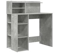 Writing Desk Concrete Grey 90x48x101.5cm Engineered Wood 4-Shelf Modern Compact