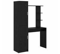 Desk with Highboard Black Oak Engineered Wood 113.5x39x168cm 2 Door Slim Storage
