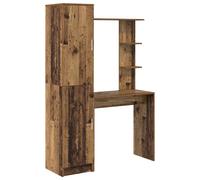 Desk Engineered Wood Old Wood 113.5x39x168cm 2 Hinge Doors Storage Durable Plus