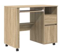 vidaXL Desk with Wheels Sonoma oak 91 x 50 x 77 cm Engineered Wood, Rectangular Home Office Desk, Contemporary Rolling Computer Table, Multi-Purpose Furniture, Textured Engineered Wood
