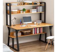 Desk Workstation with Storage Shelves, Sturdy Metal Frame, Simple Writing & Study Table for Home Office, Efficient and Organized Work Space Solution