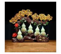 Desk Yellow Crystal Gourd Fortune Tree Money Bonsai Style Decoration for Luck and Wealth Housewarming Gift Decor(Blue,Small)