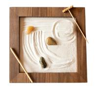 Desk Zen Garden - Compact Wood Sand Tray With Artificial Accessories | Retro Miniature Desktop Landscape Decor For Room, Meditation Space, Living Room, Apartment, Studio | Calm Decorative Gift
