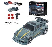 DeskDrift Mini - 1:64 Scale 4WD Proportional RC Drift Car, Color Box Packaging & Four Roadblocks, 2.4GHz Stunt Drifting RC Toys with 4 Obstacles & Track Mat, Hobby Gift for Kids & Adults (Green)