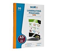 Deskit A5 Laminating Pouches, Gloss, 30 Sheets, 250 Microns - Extra-Strong - Handy Size and Easy Wipe for Menus and Instructions