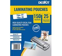 Deskit Cling on Windows Laminating Pouches, A4 A5 Sizes, Gloss, 150 Microns, Multipack of 25 Sheets - Create Instant and Durable Signage or Publicity - Easy-Peel On Off
