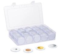 Deskium 100 Pcs Clear Coin Capsules, with Adjustable Gaskets & Plastic Box, Acrylic Display Cases for 0.66 to 1.81 Inch Coins