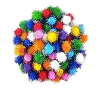 Deskium 100 Pcs Tinsel Pom Poms, 1.2 In Flash Cat Toys, Assorted Colors, Diy Crafting Accessories