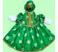 Deskium 23 in Goose St. Patrick's Day Outfit, Shamrock Pattern, Green Polyester Dress Set with Hat for Holiday Garden Porch Gooses