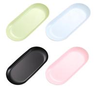 Deskium 4 Pcs Oval Vanity Trays, Stainless Steel Set, 7 X 3.3 in, Light Blue Green Black, Jewelry Tray, Pp and Stainless Steel