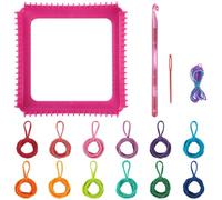 Deskium 97 Pcs Weaving Loom Kit for Little Ones, DIY Craft Kit with 96 Elastic Cords in 8 Colors, Potholder Making Kit with Crochet Hook, Arts and Crafts Toys, 7.4 x 7.4 in