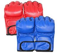Deskium Adult Half-Finger MMA Gloves, 2 Pairs Boxing Gloves, Red and Blue, PU Leather, EVA Padding, for Combat Training, Punching, Sparring, Kickboxing
