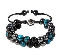 Deskium Blue Tiger Eye Bracelet, Triple Protection Bracelet with Hematite, Obsidian, Black Agate, Natural Stone Covering Crystals Bracelets, Adjustable Handmade Bracelets for Men Women