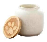 Deskium Ceramic Pet Urn for Ashes, Small Pet Cremation Urn for Cats and Dogs, White Paw Print Design Keepsake, Moisture-Shielded, 500 ml / 16.9 oz, 4.1 x 4.1 x 3.7 in