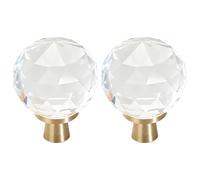 Deskium Clear Crystal Ball Knobs, 2 Pcs 1.2 In/3 Cm Crystal Knobs With Brass Base, Modern French Style Dresser Drawer Cupboard Knobs