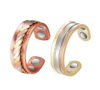 Deskium Copper Rings Set For Women, 2 Pcs Adjustable Open Bands, Lightweight Fashion Jewelry, 2.3 In / 5.8 Cm, 0.14 Oz