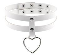 Deskium Goth Collar Necklace Punk Choker, Heart Ring, 2-Layer Faux Leather Necklace