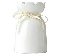 Deskium Large White Ceramic Vase, 7.9 In / 20 Cm, Petal Mouth, Striped Texture, With Bow, Modern Ins Style Home Decor, Living Room Table Centerpiece, Flower Display, Women Girls Gift