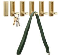 Deskium Metal Heavy Duty Hanger Wall Hook, Six Pieces Folding Coat Hooks, Screws Included, Brushed Golden Rectangular, Concealed Furniture Handles for Drawer, Wardrobe, Cabinet