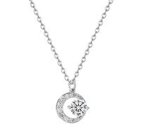 Deskium Moissanite Necklace, S999 Sterling Silver Crescent Pendant, Sparkling Zirconia, Adjustable Length, Ideal For Everyday Elegance And Valentine'S Gift, Necklace Women