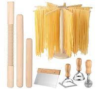 Deskium Pasta Homemade Supplies Making, 8 Pcs Wood Pasta Maker Kit, Containing 1 Pasta Drying Rack, 3 Rolling Pins, 1 Dough Cutter, 2 Pasta Stamps, And A Ravioli Cutter