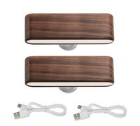 Deskium Rechargeable Wall Sconce Set, 2 Pcs Led Reading Light, Black Walnut Finish, 2600Mah Battery Power