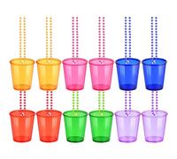 Deskium Shot Glass Necklace Party Pack 36 Pcs, Plastic Shot Glasses with Beads and Hanging Loops, Colorful Bulk Necklaces for Christmas Halloween St. Patrick's Day Parties
