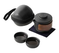 Deskium Tea Pot Kit Ceramic Compact, Kung Fu Mini Tea Set Travel Portable With Carry Case Black, Four Pcs For Afternoon Tea, Office Tea Breaks, Outdoor Camping