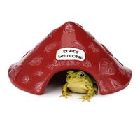 Deskium Toad House for Outside Garden, 8.1 x 7.3 x 5.1 in Resin Reptile Hide Cave, Turtle and Lizard Hiding Habitat with Welcome Sign, Brown Decorative Shelter for Aquariums and Backyard Landscapes