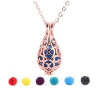 Deskium Water Drop Shape Aromatherapy Diffuser Necklace for Women, Essential Oils Diffuser Pendant, Rose Gold Copper Design with Lava Stone, Adjustable Chain, Includes 5 Cotton Balls