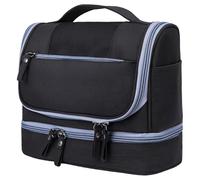 Deskium Waterproof Hanging Toiletry Bag, Black Makeup Organizer, Dual-Layer, 9.8X8.3X5.1 in, Large Capacity, for Women & Men