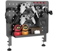 DeskLogics Clamp-on Desk Pegboard - Steel No Drill Desktop Organizer Panel with Gaming Controller Holder, Headphone Hook, and Storage Shelf - Vertical Mount for Office and Home Setup(Black)