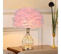 Deskps, Real Feather Light Bedside Tablep Modern Nightstand Deskp with Feather Shade, Readinightstand Light Bedsidep for Bedroom, Liviroom, Childrens Room, Office (White)/Pink/a