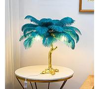 Deskps, Real Feather Light Feather Tablep Nordic Bedside Resin Ostrich Feather Decorativep for Liviroom Bedroom (White)/Blue/a