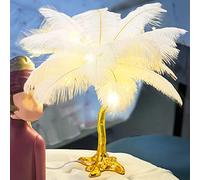 Deskps, Real Feather Light Feather Tablep Nordic Bedside Resin Ostrich Feather Decorativep for Liviroom Bedroom (White)/White/a