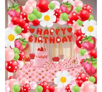 DESKSA Strawberry Birthday Party Decorations Girls - Strawberry Themed Party Supplies Balloon Arch - Berry Birthday Decor for Girls