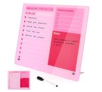 Desktop Acrylic Dry Erase Board Pink to Do List Planner Board with Stand and Markers 25x30cm Frameless Tabletop White Board Daily Task Organizer for Office Home School Student