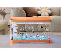 Desktop Aquarium, Fish Tank with Three-Color Light, Plastic Fish Tank Set, Silent Home Aquarium for Living Room, Balcony(Orange,21.7x11.6x11.8in)
