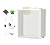 Desktop Aquarium,Transparent Fish Tank with Atmosphere Light and Air Pump | Modern Compact Aquarium with Artificial Flowers for Shrimp Small Fish