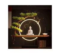 Desktop Art Decoration White Ceramic Buddha Statue Ornament Paired with Simulated Tree Light Ring Feng Shui Decoration Sculpture ornaments