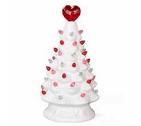 Desktop Artificial Xmas Tree - White Ceramic Light-Up Valentine Tree With Heart Treetop, Creative Wedding Ornaments